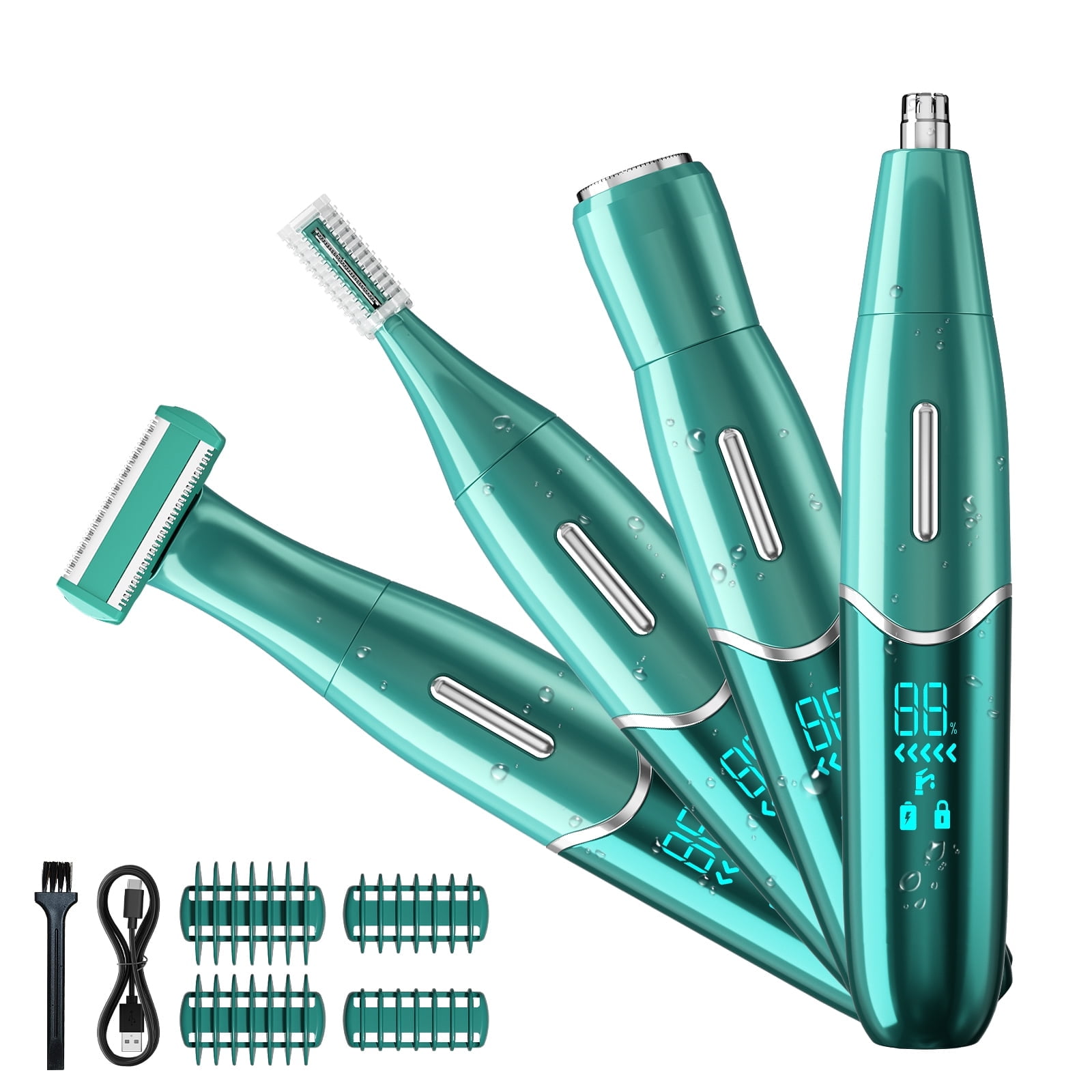 Electric Shaver for Women, 4-in-1 Women's Electric Razor, Painless Lady Shaver Bikini Trimmer, Rechargeable Pubic Hair Removal W/ LED Display for Eyebrow Face Body Armpit Legs Bikini Area Underarms